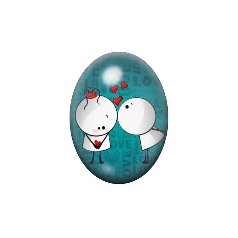 Cabochon en Verre Illustré Couple Coeur Amour 13x18, 18x25 ou 30x40mm