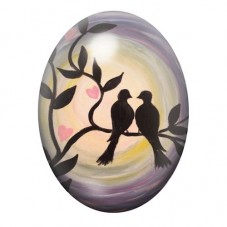 Cabochon en Verre Illustré Couple Oiseaux Amour 13x18, 18x25 ou 30x40mm  pour la Création de Bijoux Fantaisie - DIY