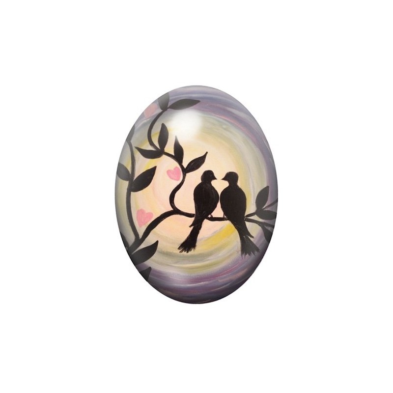 Cabochon en Verre Illustré Couple Oiseaux Amour 13x18, 18x25 ou 30x40mm