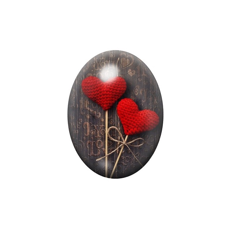Cabochon en Verre Illustré Coeur Laine Amour 13x18, 18x25 ou 30x40mm