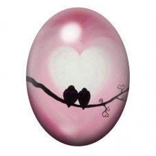 Cabochon en Verre Illustré Couple Oiseaux Coeur Amour 13x18, 18x25 ou 30x40mm  pour la Création de Bijoux Fantaisie - DIY