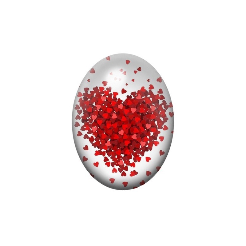 Cabochon en Verre Illustré Coeur Amour 13x18, 18x25 ou 30x40mm