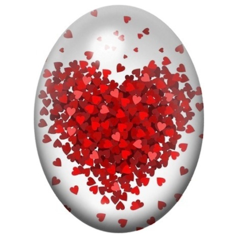 Cabochon en Verre Illustré Cœur Composé de Petits Cœurs Rouges 13x18, 18x25 ou 30x40mm