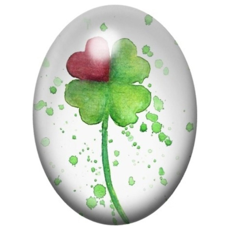 Cabochon en Verre Illustré Trèfle à Quatre Feuilles en Cœurs 13x18, 18x25 ou 30x40mm