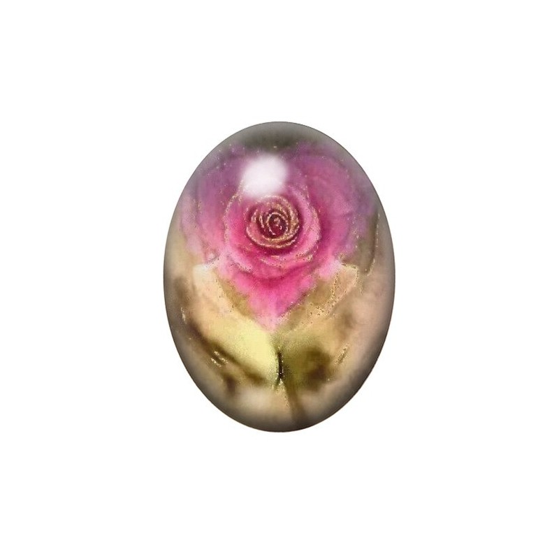 Cabochon en Verre Illustré Rose Coeur Amour 13x18, 18x25 ou 30x40mm