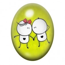 Cabochon en Verre Illustré Couple au Baiser sur Fond Vert 13x18, 18x25 ou 30x40mm pour la création de bijoux fantaisie - DIY