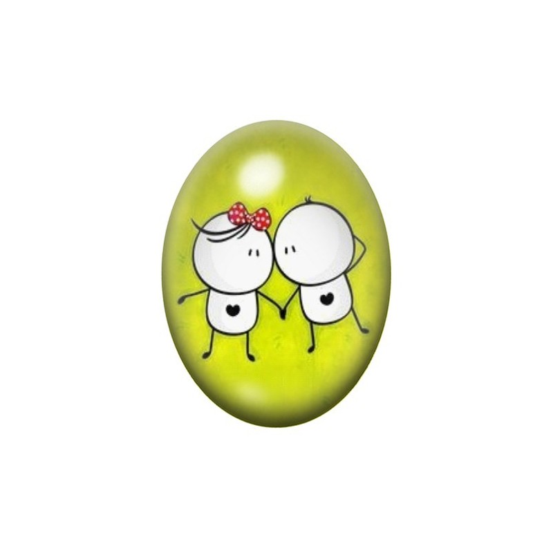 Cabochon en Verre Illustré Couple Coeur Amour 13x18, 18x25 ou 30x40mm