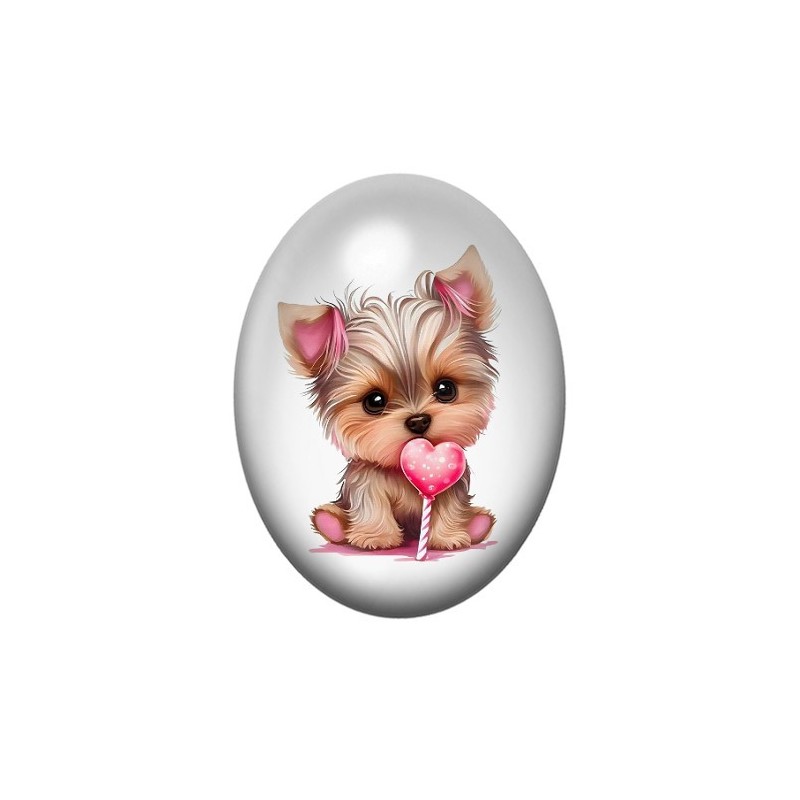 Cabochon en Verre Illustré Chien Yorkshire Coeur Amour 13x18, 18x25 ou 30x40mm