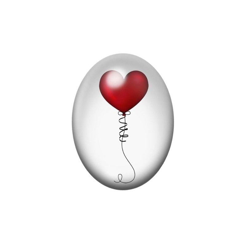 Cabochon en Verre Illustré Ballon Coeur Amour 13x18, 18x25 ou 30x40mm