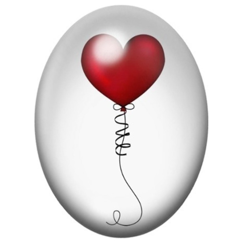 Cabochon en Verre Illustré Ballon Cœur Rouge Minimaliste 13x18, 18x25 ou 30x40mm