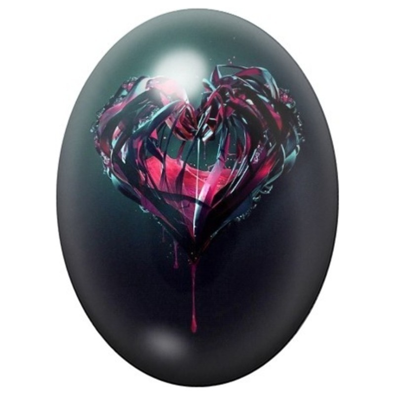 Cabochon en Verre Illustré Cœur Gothique de Rubans Sombres 13x18, 18x25 ou 30x40mm