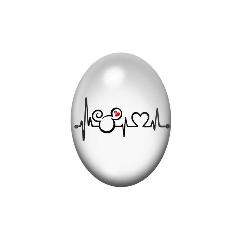 Cabochon en Verre Illustré Rythme Cardiaque Mickey Coeur Amour 13x18, 18x25 ou 30x40mm