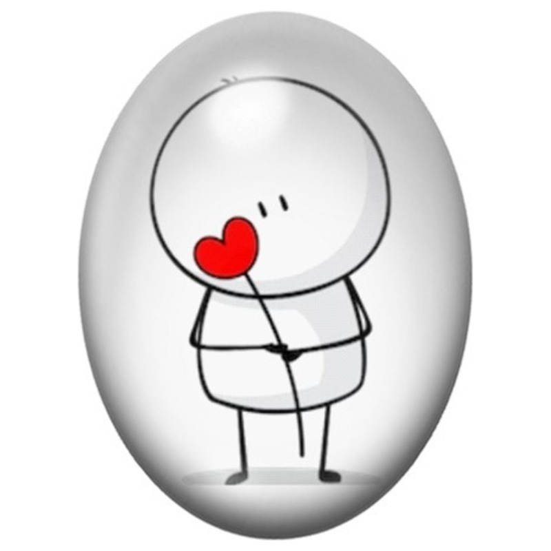 Cabochon en Verre Illustré Petit Personnage au Cœur Rouge 13x18, 18x25 ou 30x40mm