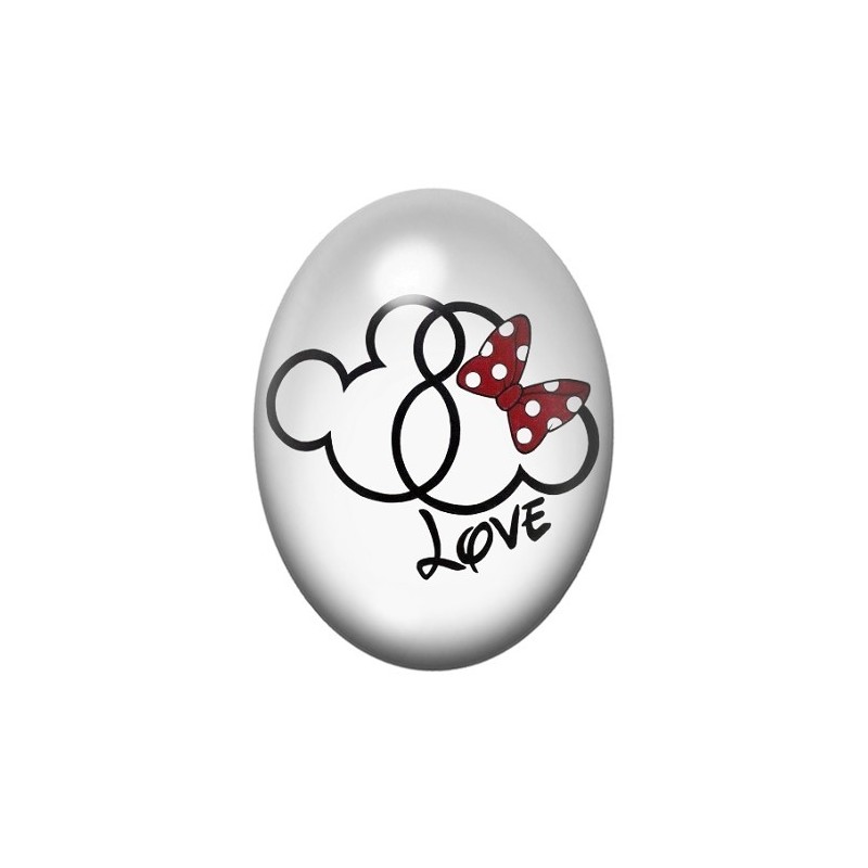 Cabochon en Verre Illustré Mickey et Minnie Amour 13x18, 18x25 ou 30x40mm