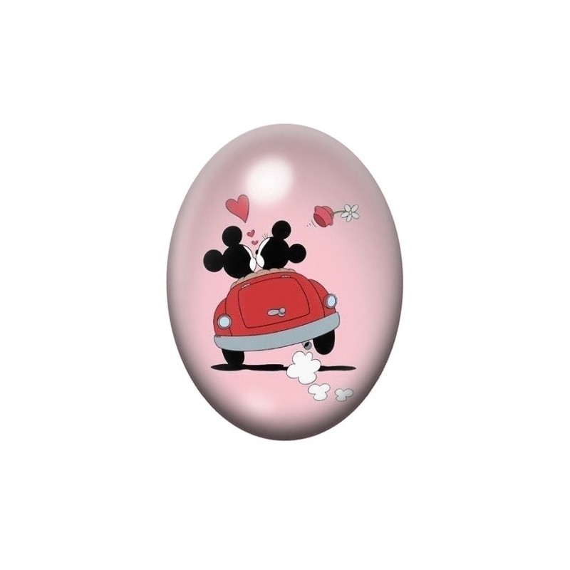 Cabochon en Verre Illustré Mickey et Minnie Coeur Amour 13x18, 18x25 ou 30x40mm
