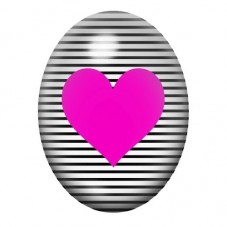 Cabochon en Verre Illustré Cœur Rose sur Rayures Noir et Blanc 13x18, 18x25 ou 30x40mm pour la création de bijoux fantaisie - DI