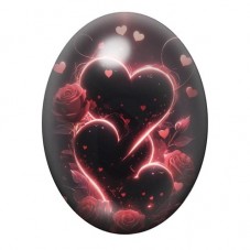 Cabochon en Verre Illustré Cœurs Néon dans les Roses Sombres 13x18, 18x25 ou 30x40mm pour la création de bijoux fantaisie - DIY