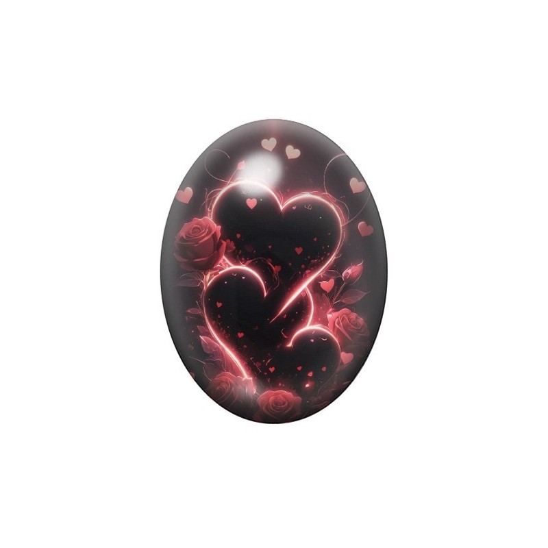 Cabochon en Verre Illustré Coeurs Amour 13x18, 18x25 ou 30x40mm