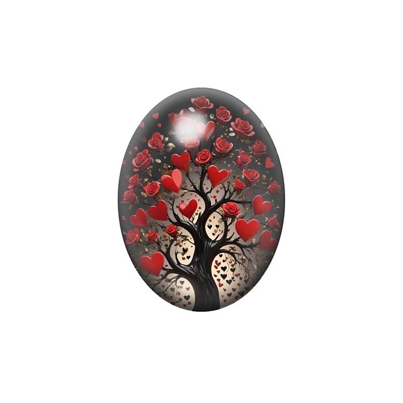 Cabochon en Verre Illustré Arbre Coeurs Amour 13x18, 18x25 ou 30x40mm
