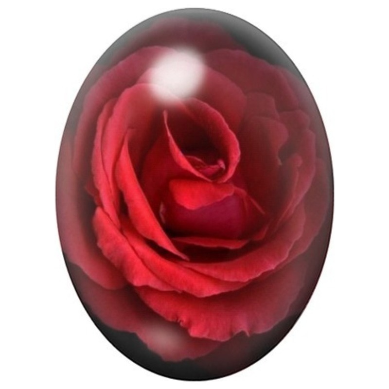 Cabochon en Verre Illustré Rose Rouge Veloutée 13x18, 18x25 ou 30x40mm