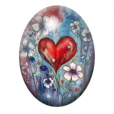 Cabochon en Verre Illustré Fleurs Coeur Amour 13x18, 18x25 ou 30x40mm  pour la Création de Bijoux Fantaisie - DIY