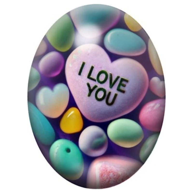 Cabochon en Verre Illustré Galet I Love You parmi les Couleurs 13x18, 18x25 ou 30x40mm