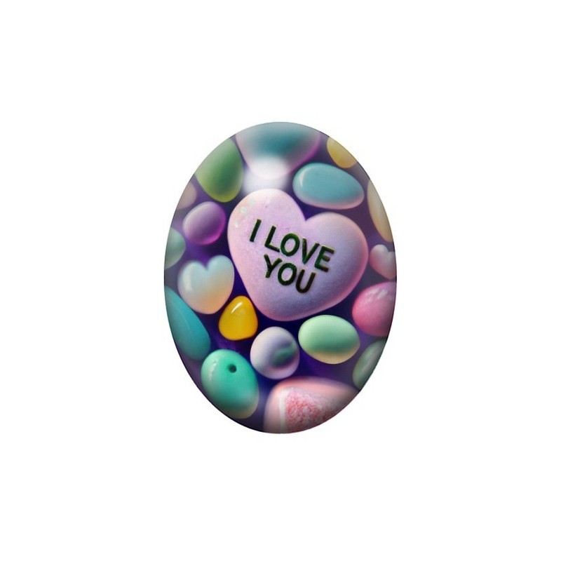 Cabochon en Verre Illustré "I love you" Coeurs Amour 13x18, 18x25 ou 30x40mm