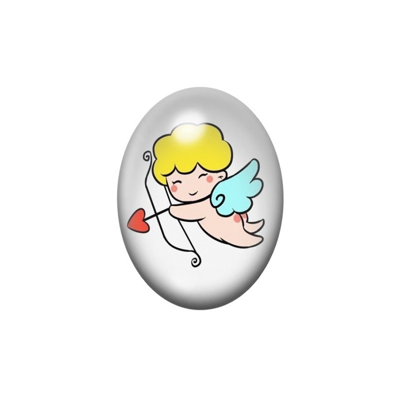Cabochon en Verre Illustré Ange Cupidon Coeur Amour 13x18, 18x25 ou 30x40mm