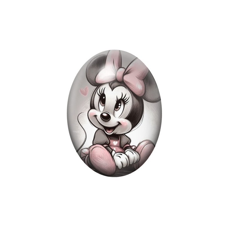 Cabochon en Verre Illustré Minnie Amour 13x18, 18x25 ou 30x40mm