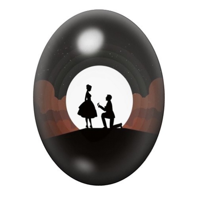 Cabochon en Verre Illustré Demande en Mariage Amour 13x18, 18x25 ou 30x40mm
