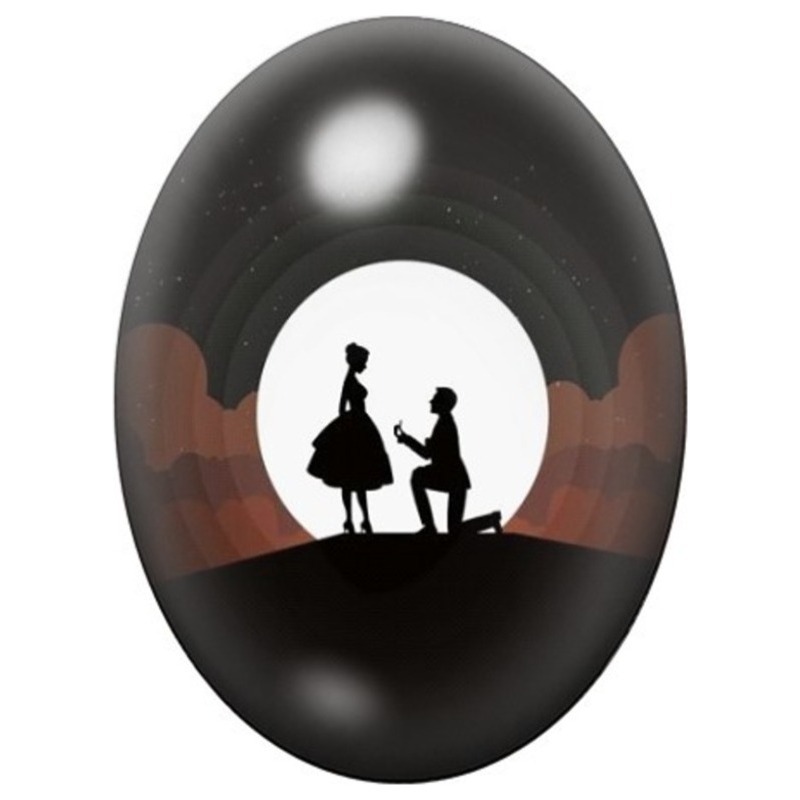 Cabochon en Verre Illustré Demande en Mariage sous une Arche 13x18, 18x25 ou 30x40mm