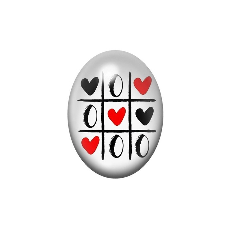 Cabochon en Verre Illustré Morpion Coeur Amour 13x18, 18x25 ou 30x40mm