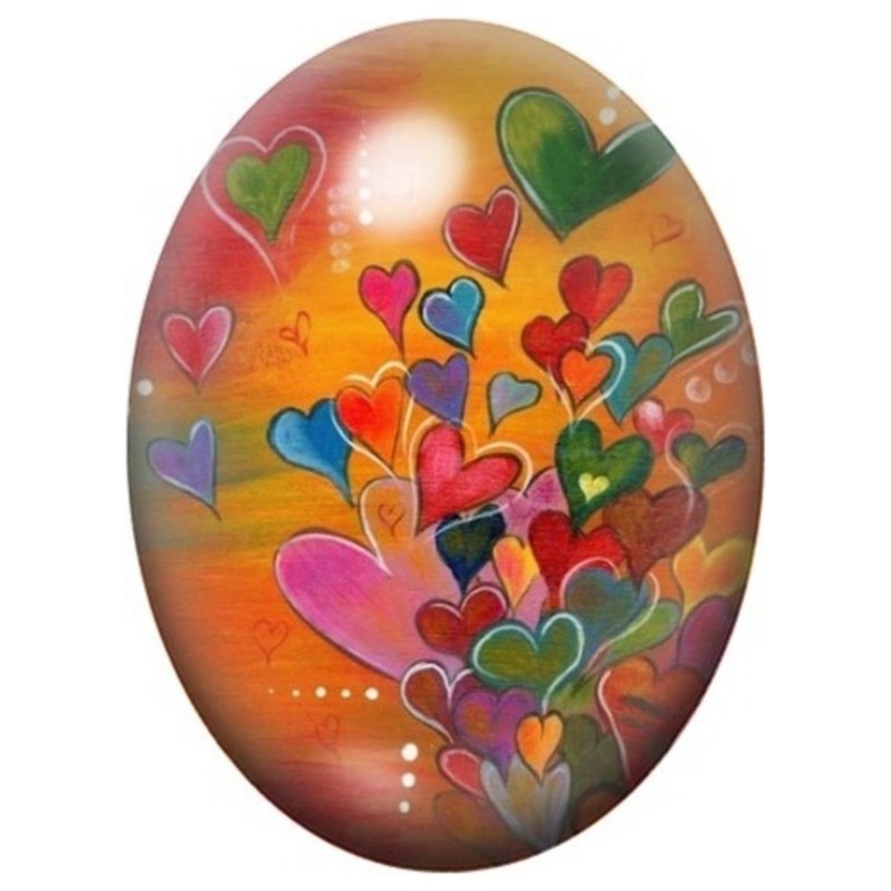 Cabochon en Verre Illustré Bouquet de Cœurs Multicolores 13x18, 18x25 ou 30x40mm