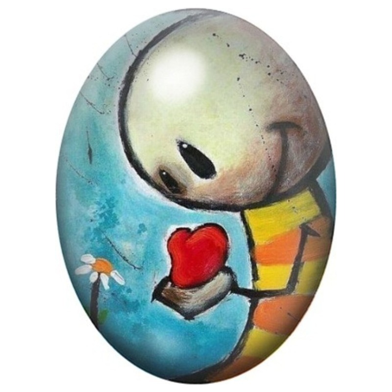 Cabochon en Verre Illustré Petit Personnage Offrant un Cœur Rouge 13x18, 18x25 ou 30x40mm