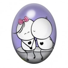 Cabochon en Verre Illustré Couple de Petits Personnages au Baiser 13x18, 18x25 ou 30x40mm pour la création de bijoux fantaisie -
