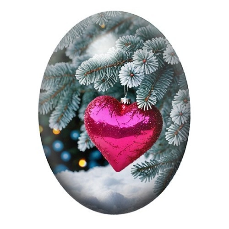 Cabochon en Verre Illustré Boule Coeur Hiver Noël Amour 13x18, 18x25 ou 30x40mm