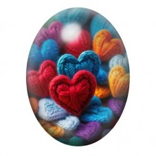 Cabochon en Verre Illustré Cœurs en Laine Multicolore 13x18, 18x25 ou 30x40mm pour la création de bijoux fantaisie - DIY