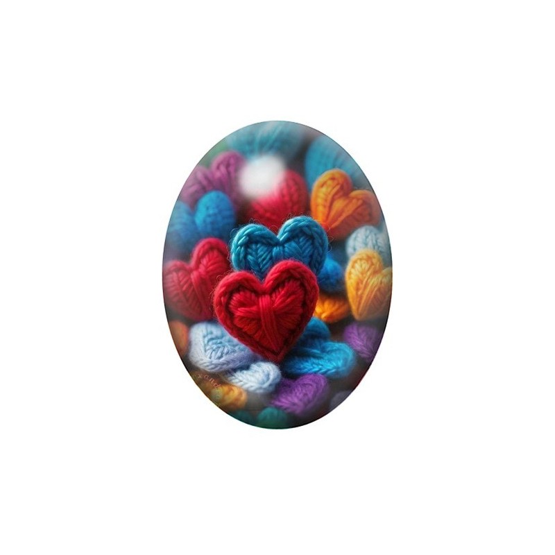 Cabochon en Verre Illustré Coeurs Laine Amour 13x18, 18x25 ou 30x40mm