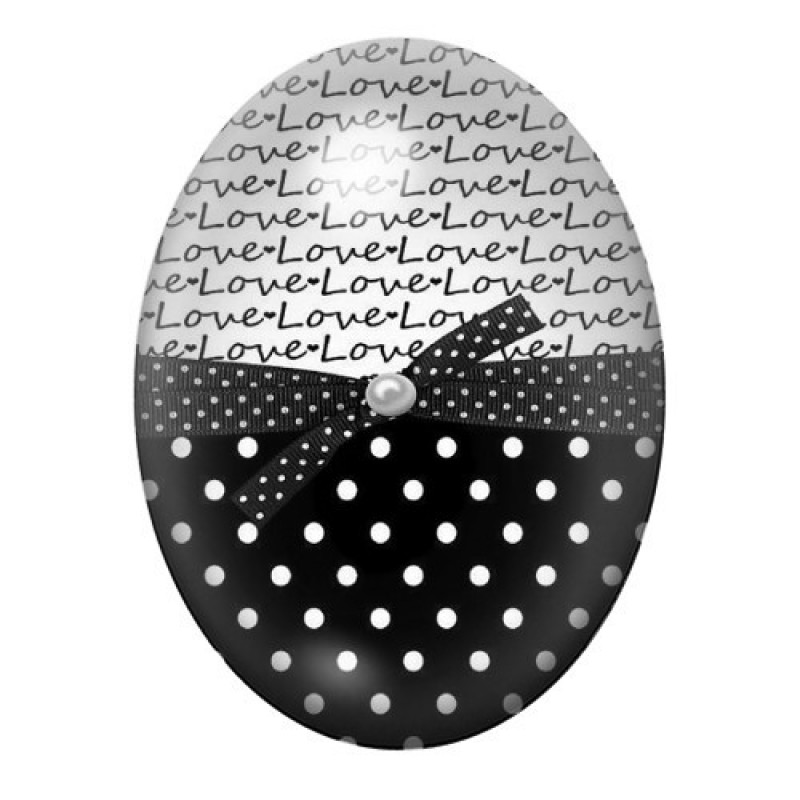 Cabochon en Verre Illustré Motif Love Noir et Blanc à Pois 13x18, 18x25 ou 30x40mm