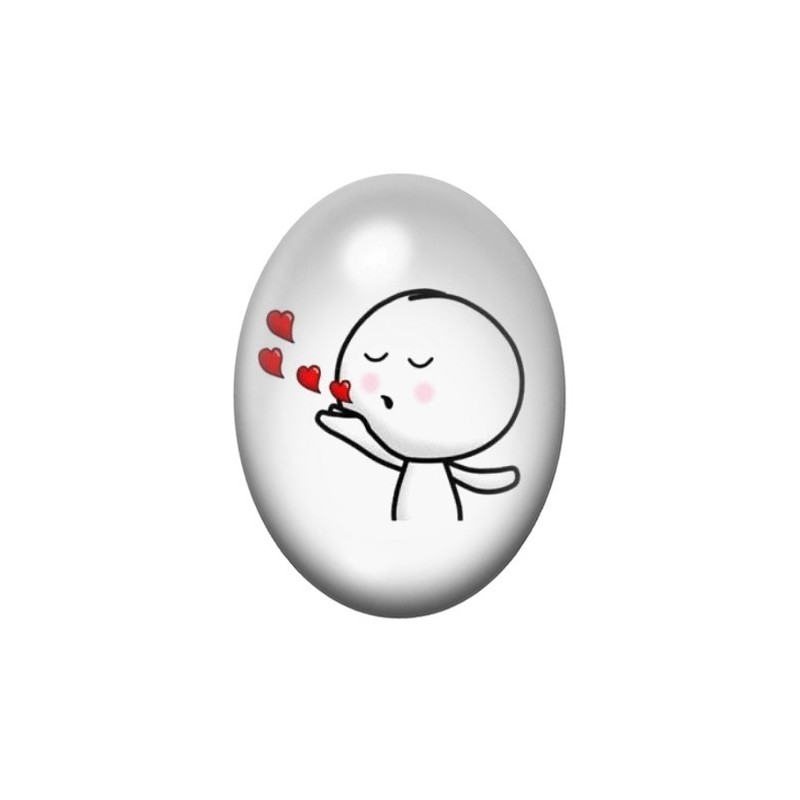 Cabochon en Verre Illustré Bonhomme Bisou Coeurs Amour 13x18, 18x25 ou 30x40mm