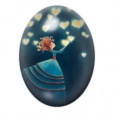 Cabochon en Verre Illustré Femme en Robe Bleue Libérant des Cœurs 13x18, 18x25 ou 30x40mm pour la création de bijoux fantaisie -