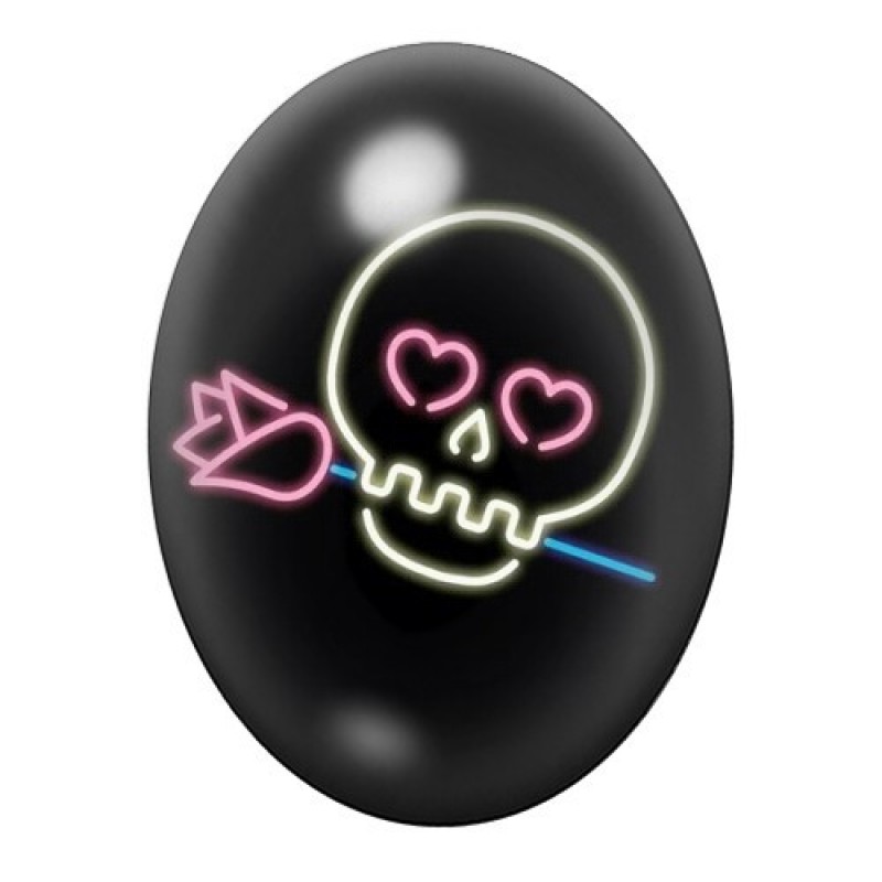 Cabochon en Verre Illustré Crâne Tête de Mort Rose Amour 13x18, 18x25 ou 30x40mm