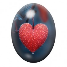 Cabochon en Verre Illustré Cœur Rouge Couvert de Rosée 13x18, 18x25 ou 30x40mm pour la création de bijoux fantaisie - DIY