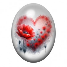 Cabochon en Verre Illustré Coquelicot Rouge dans un Cœur Aquarelle 13x18, 18x25 ou 30x40mm pour la création de bijoux fantaisie 