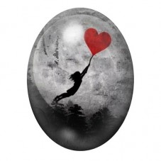 Cabochon en Verre Illustré Petite fille Ballon Coeur Amour 13x18, 18x25 ou 30x40mm  pour la Création de Bijoux Fantaisie - DIY