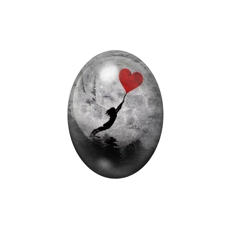 Cabochon en Verre Illustré Petite fille Ballon Coeur Amour 13x18, 18x25 ou 30x40mm