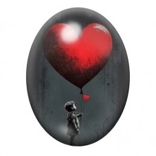Cabochon en Verre Illustré Petit Garçon Ballon Coeur Amour 13x18, 18x25 ou 30x40mm  pour la Création de Bijoux Fantaisie - DIY
