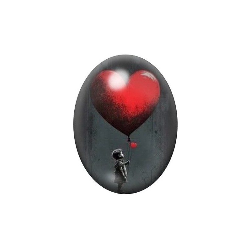 Cabochon en Verre Illustré Petit Garçon Ballon Coeur Amour 13x18, 18x25 ou 30x40mm
