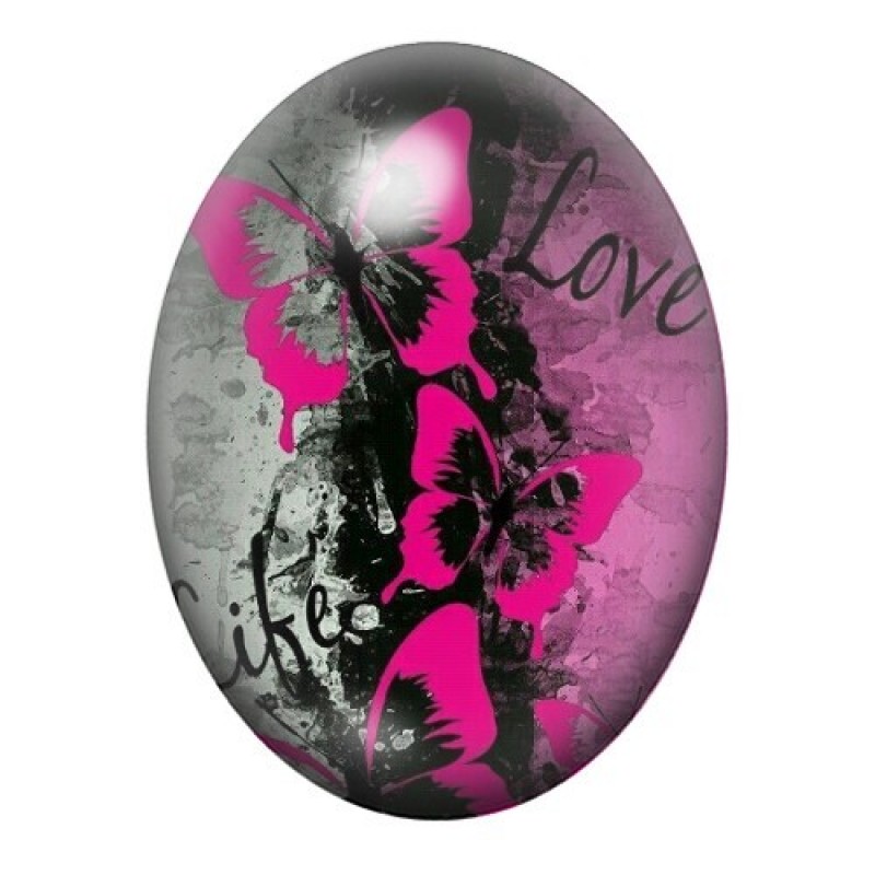 Cabochon en Verre Illustré Silhouette Love Life aux Papillons Roses 13x18, 18x25 ou 30x40mm