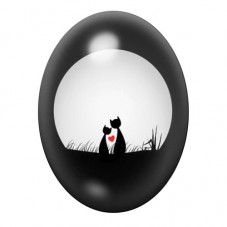 Cabochon en Verre Illustré Couple Chat Lune Coeur Amour 13x18, 18x25 ou 30x40mm  pour la Création de Bijoux Fantaisie - DIY